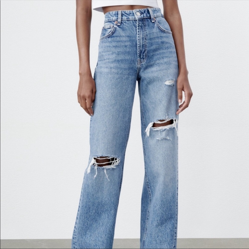 ZARA Ripped Wide Leg Jeans